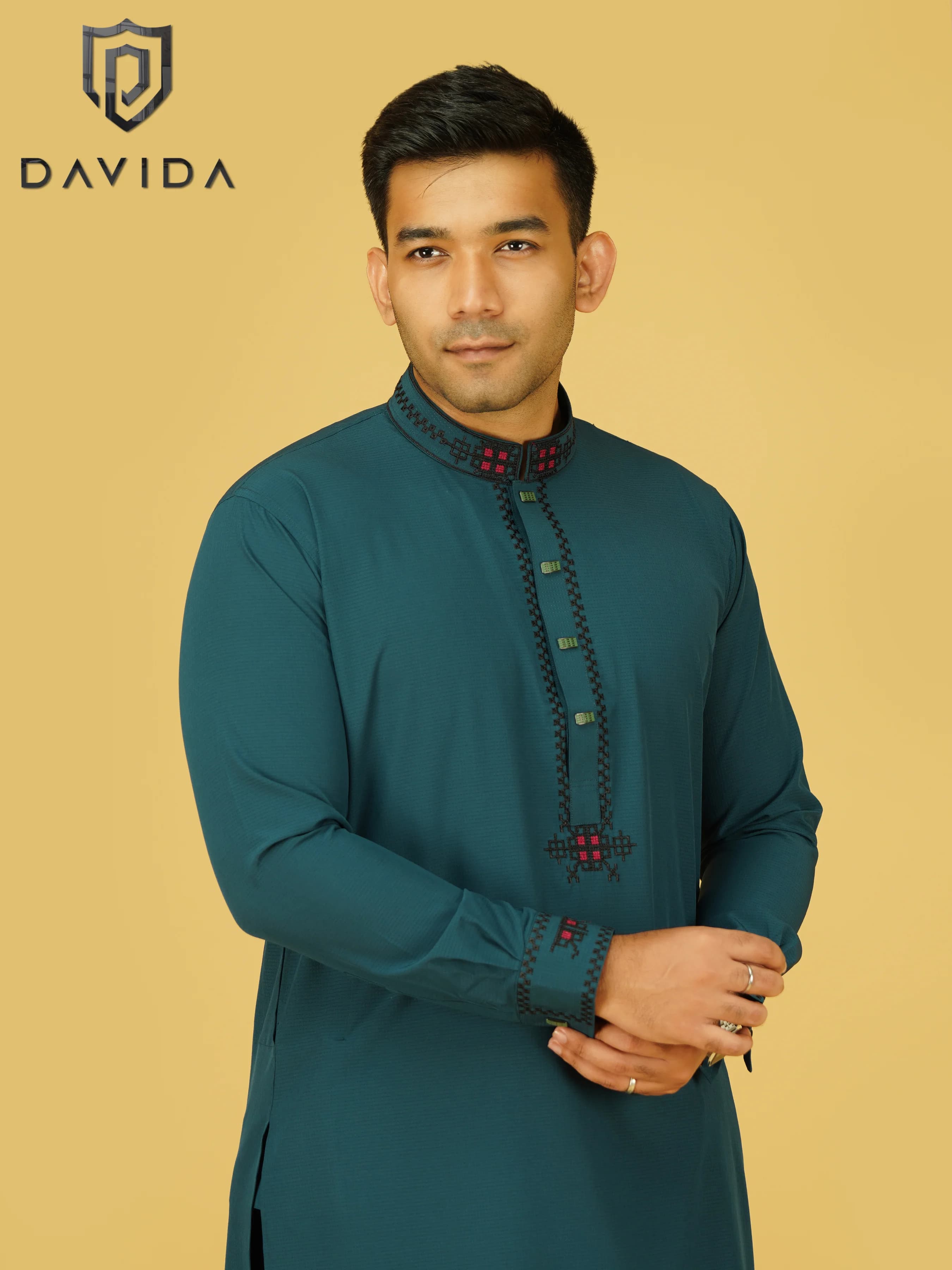 Bamboo AC Cotton Embroidered Panjabi Teal Color