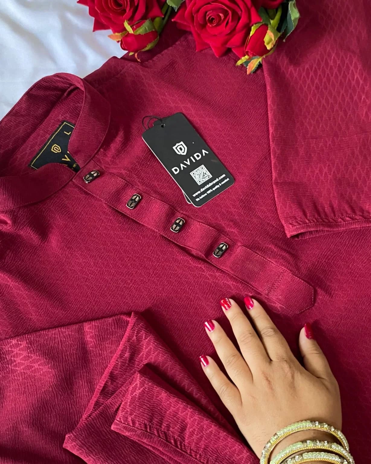 Chinese Zafran Cotton Panjabi (Maroon)