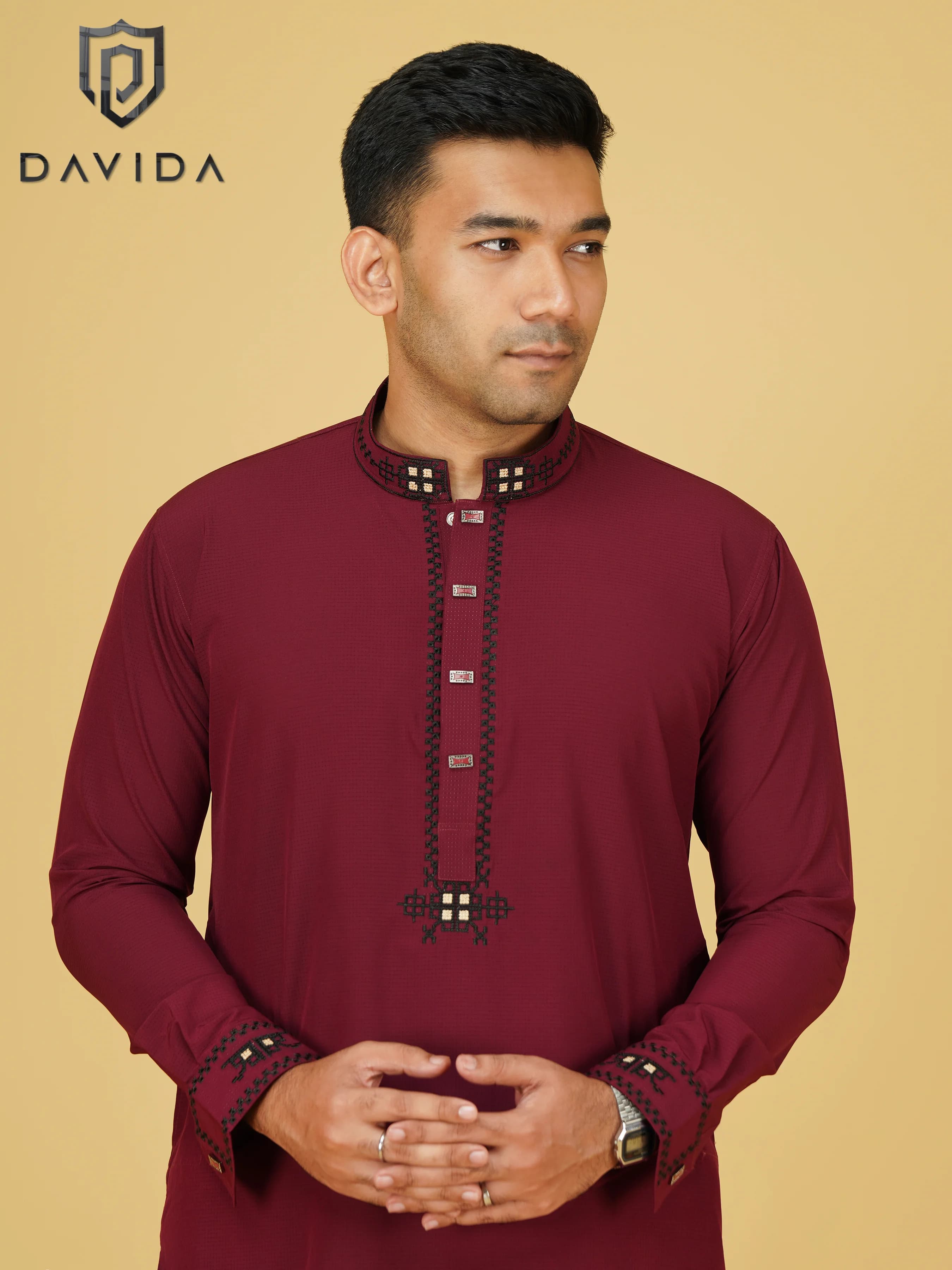 Davida Maroon Embroidered Panjabi for Men | Bamboo AC Cotton Exclusive Collection