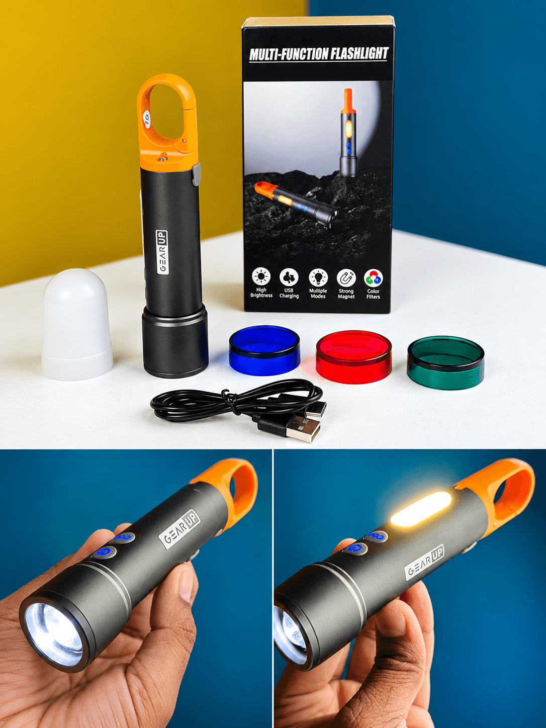 GearUP K57 Multifunctional Rechargeable Torch, Flashlight Zoomable LED Flashlight