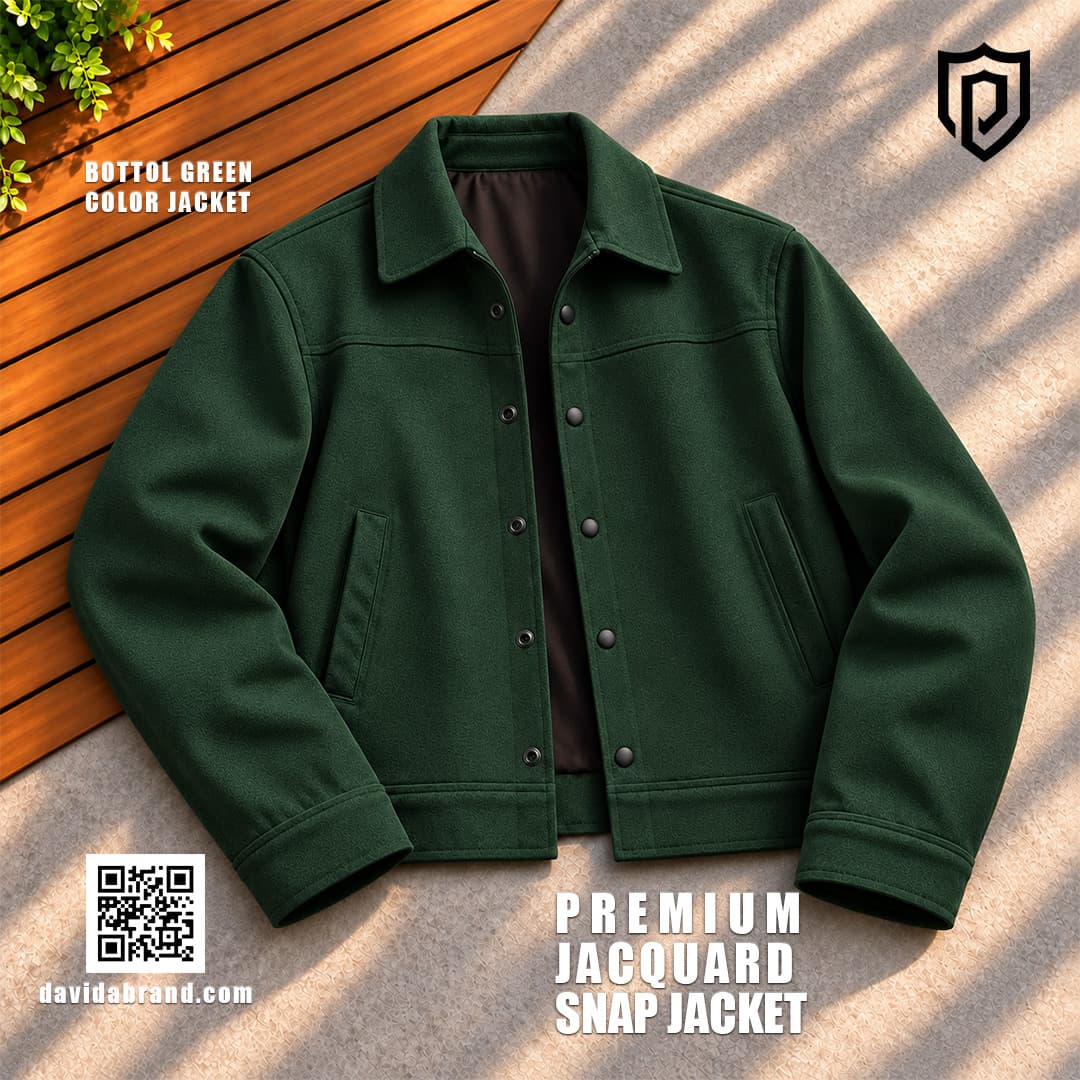 Men’s Bottle Green Premium Jacquard Snap Jacket