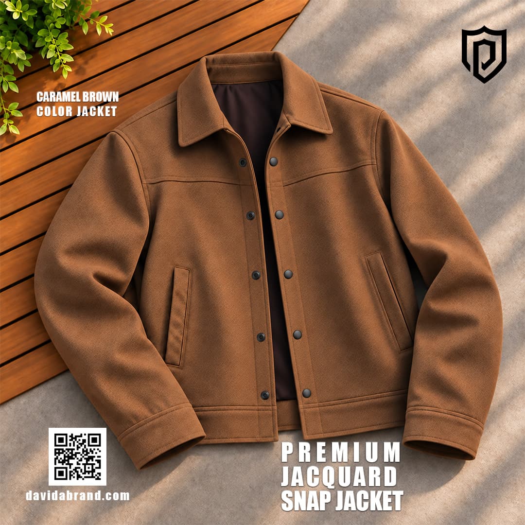 Men’s Caramel Brown Premium Jacquard Snap Jacket