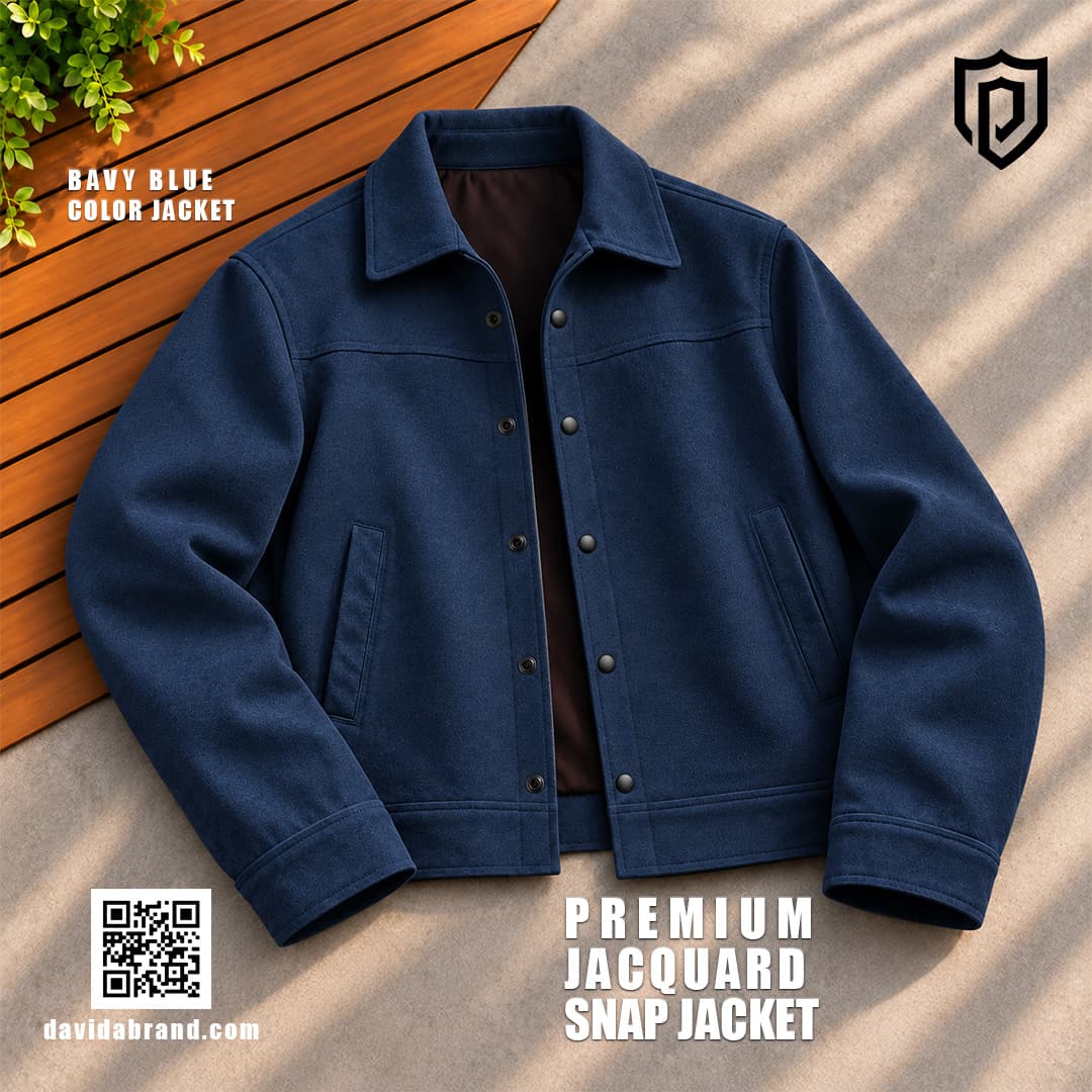 Men’s Navy Blue Premium Jacquard Snap Jacket