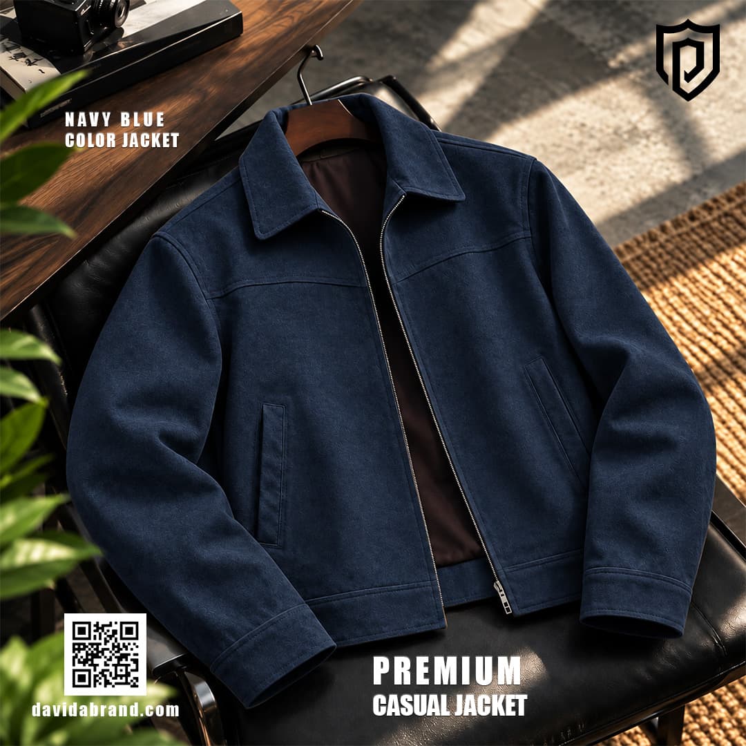 Men’s Navy Blue Premium Jacquard Zipper Jacket