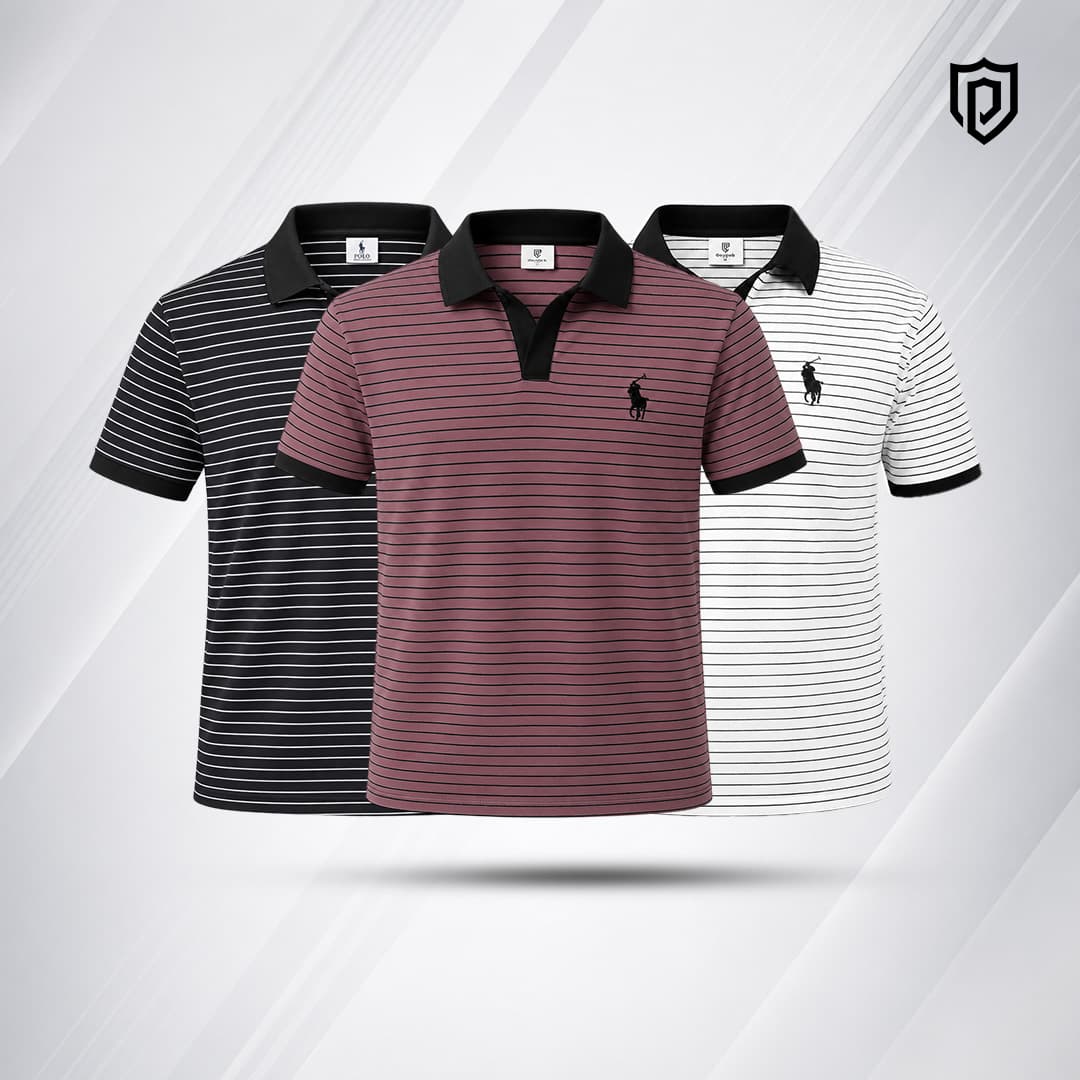 Old Money Polo Shirt – White, Peach & Black 3 Pcs Combo