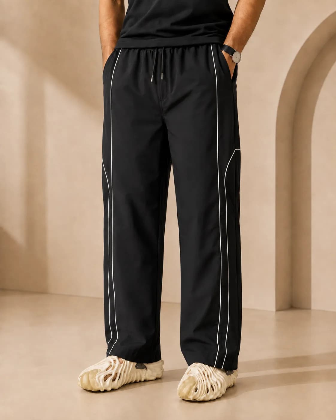 Reflective Piping Parachute Trouser (Black)