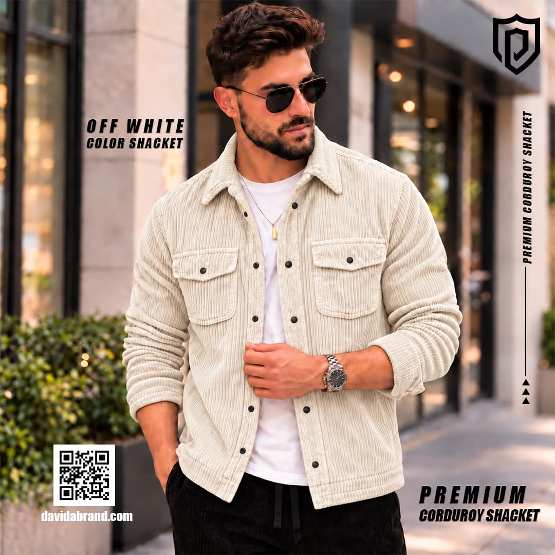 Premium Double Pocket Corduroy Shacket - Off-White