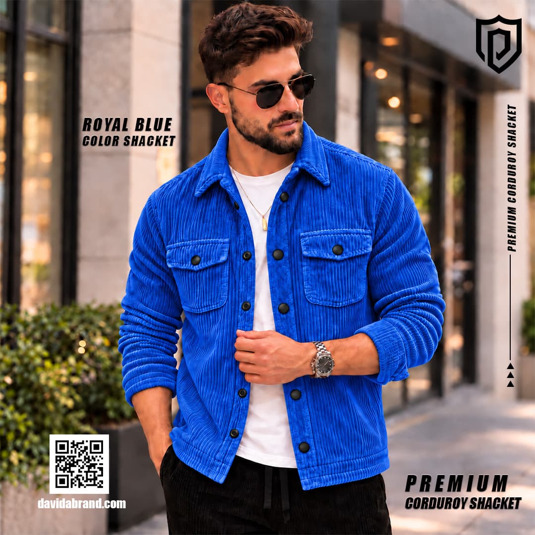 Premium Double Pocket Corduroy Shacket - Royal Blue