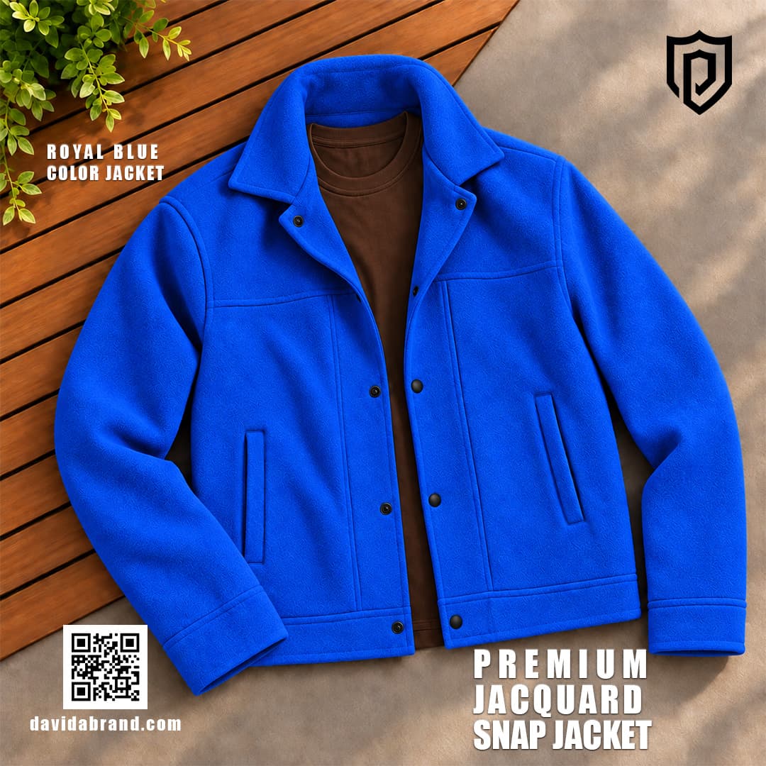 Royal blue premium suede fabric snap-button jacket for men