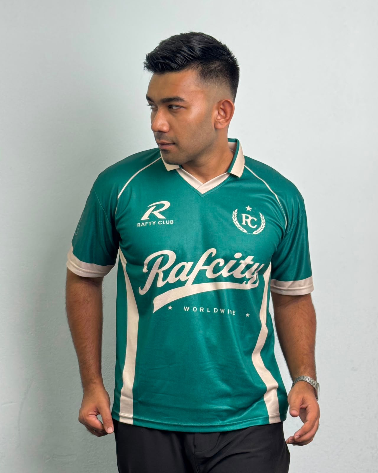 Rafty club men's green retro mesh jersey, front view