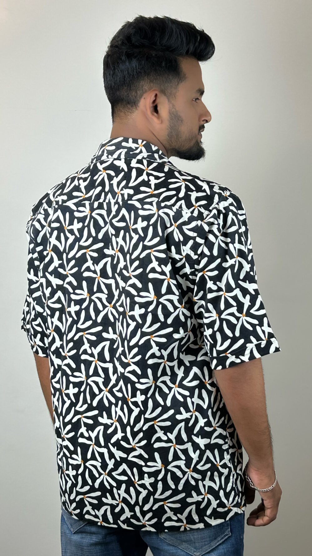 premium cuban collar cotton shirt black and white