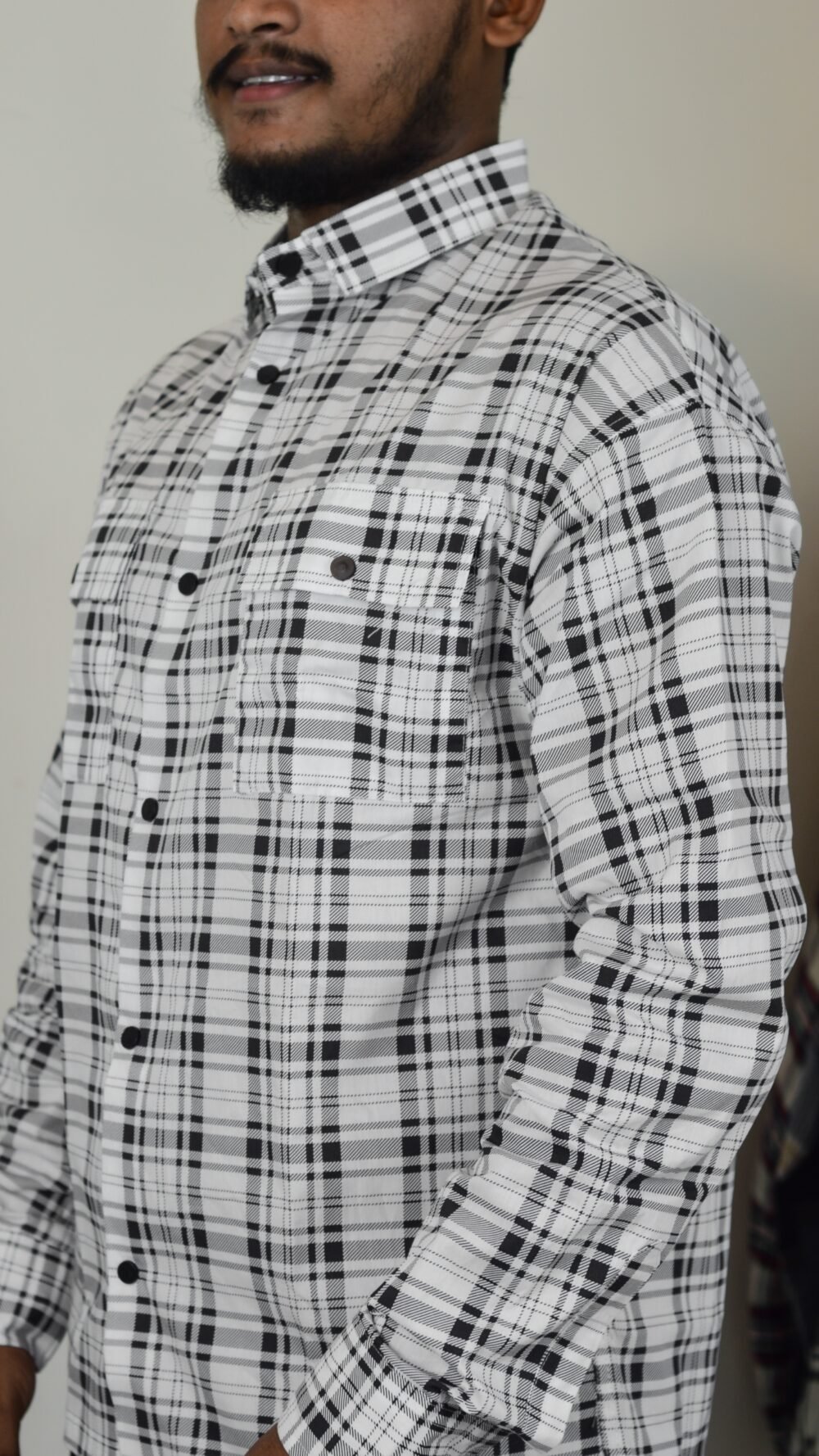 Men's Monochrome: Plaid Cotton Casual Shirt