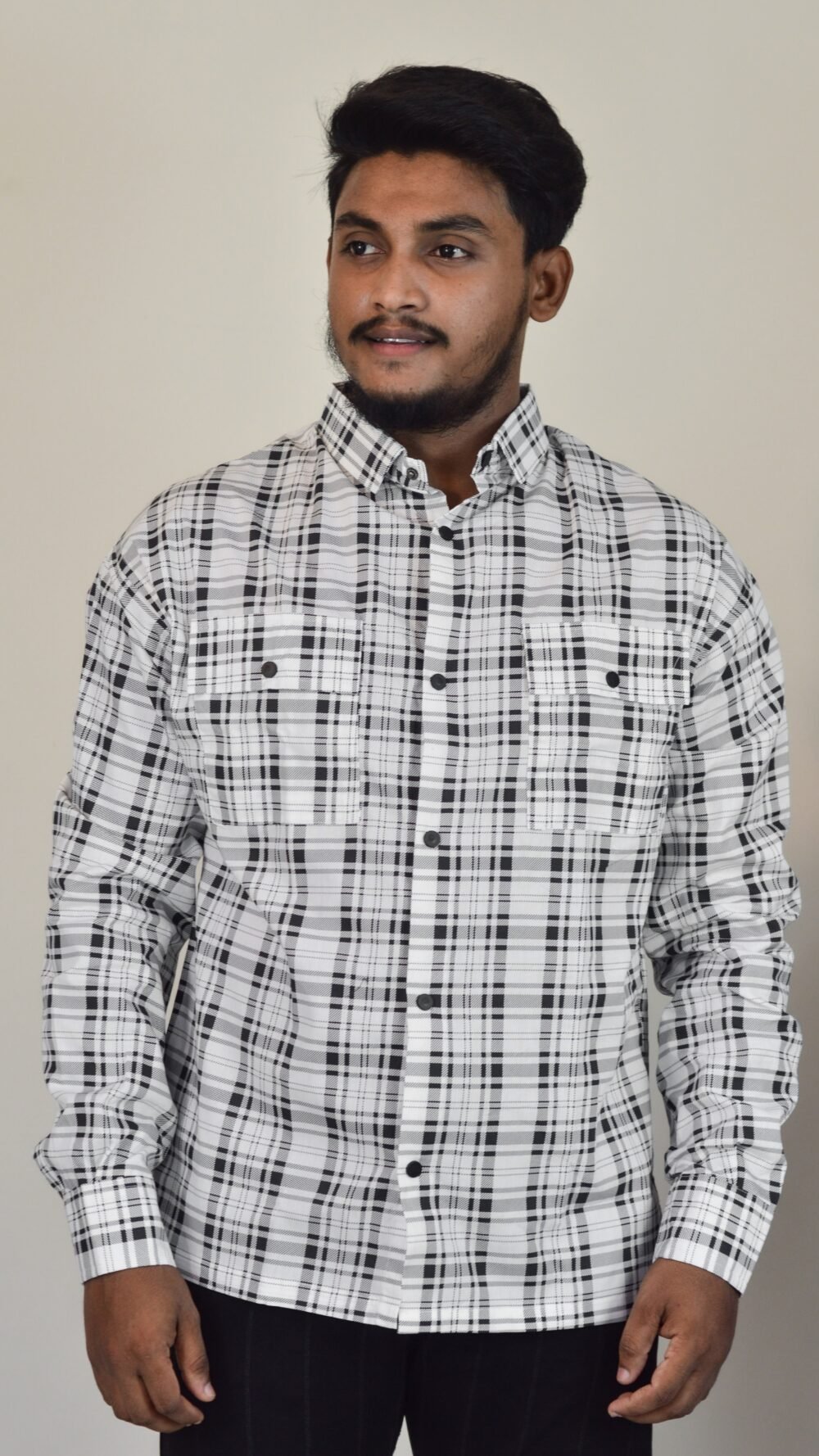 Men's Monochrome: Plaid Cotton Casual Shirt