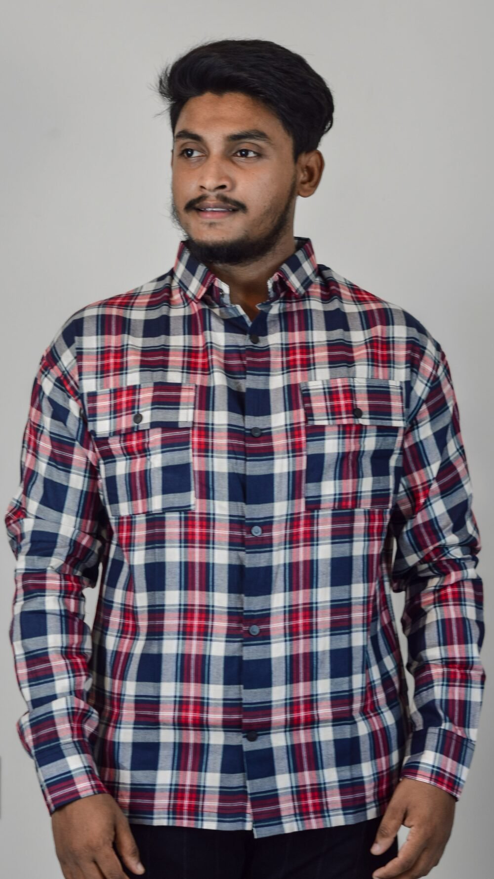 Men's Classic: Long Sleeve Plaid Cotton double pocket Shirt
