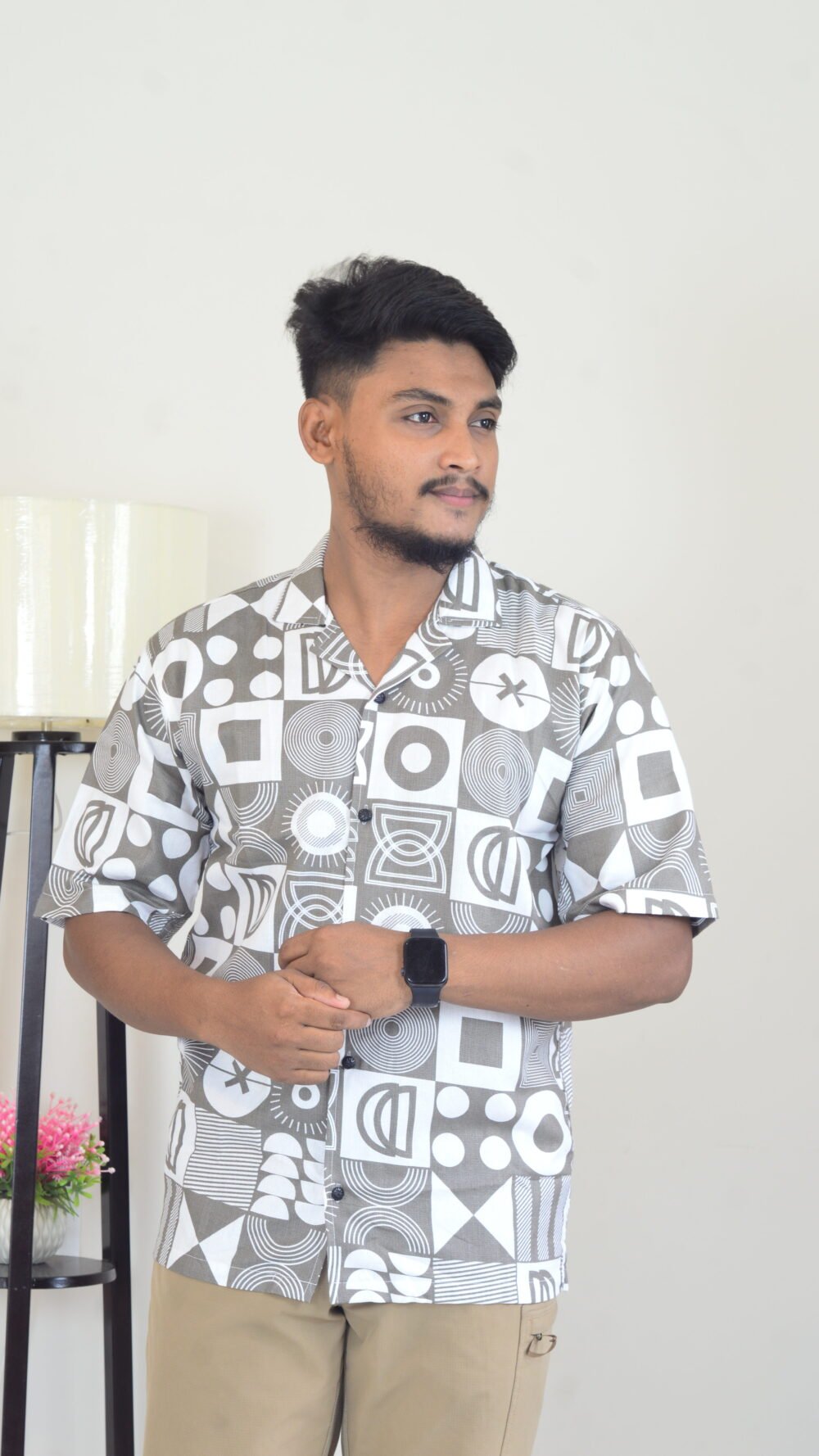 Men’s Premium Printed AC Cotton Shirt – Black & White