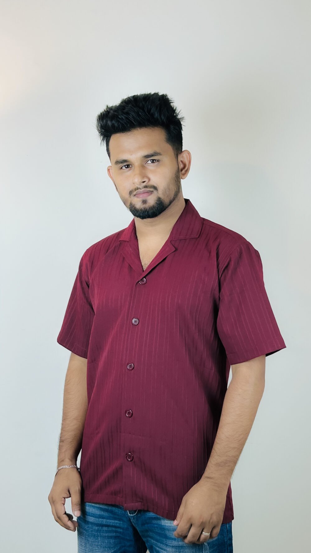 men's maroon cuban collar short sleeve shirt