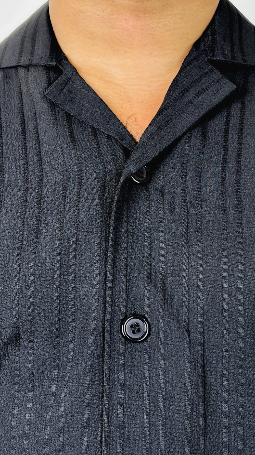 men’s black cuban collar short sleeve shirt – sleek & minimalist style