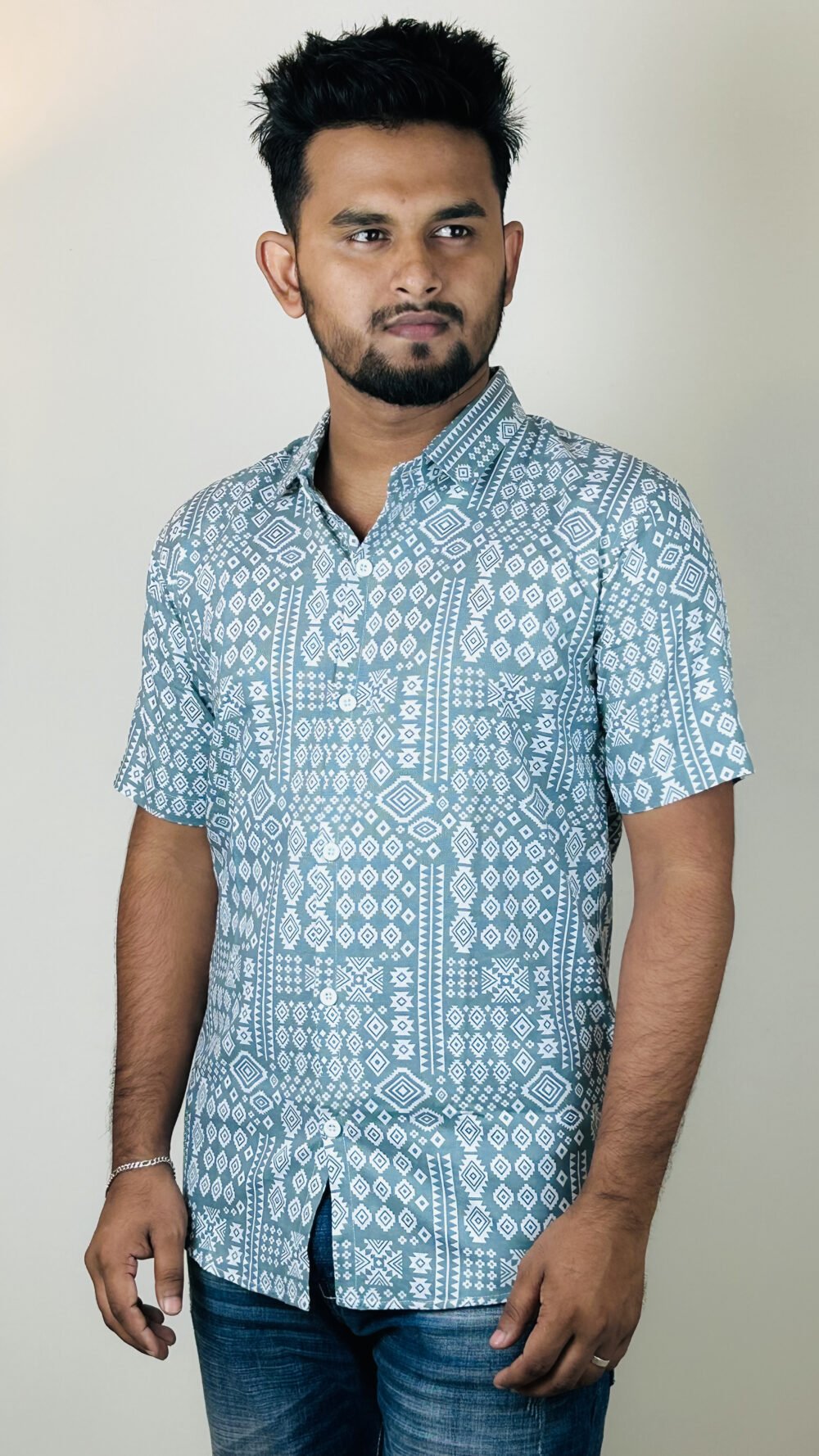 men’s light blue geometric print shirt – ac cotton | stylish & comfortable fit