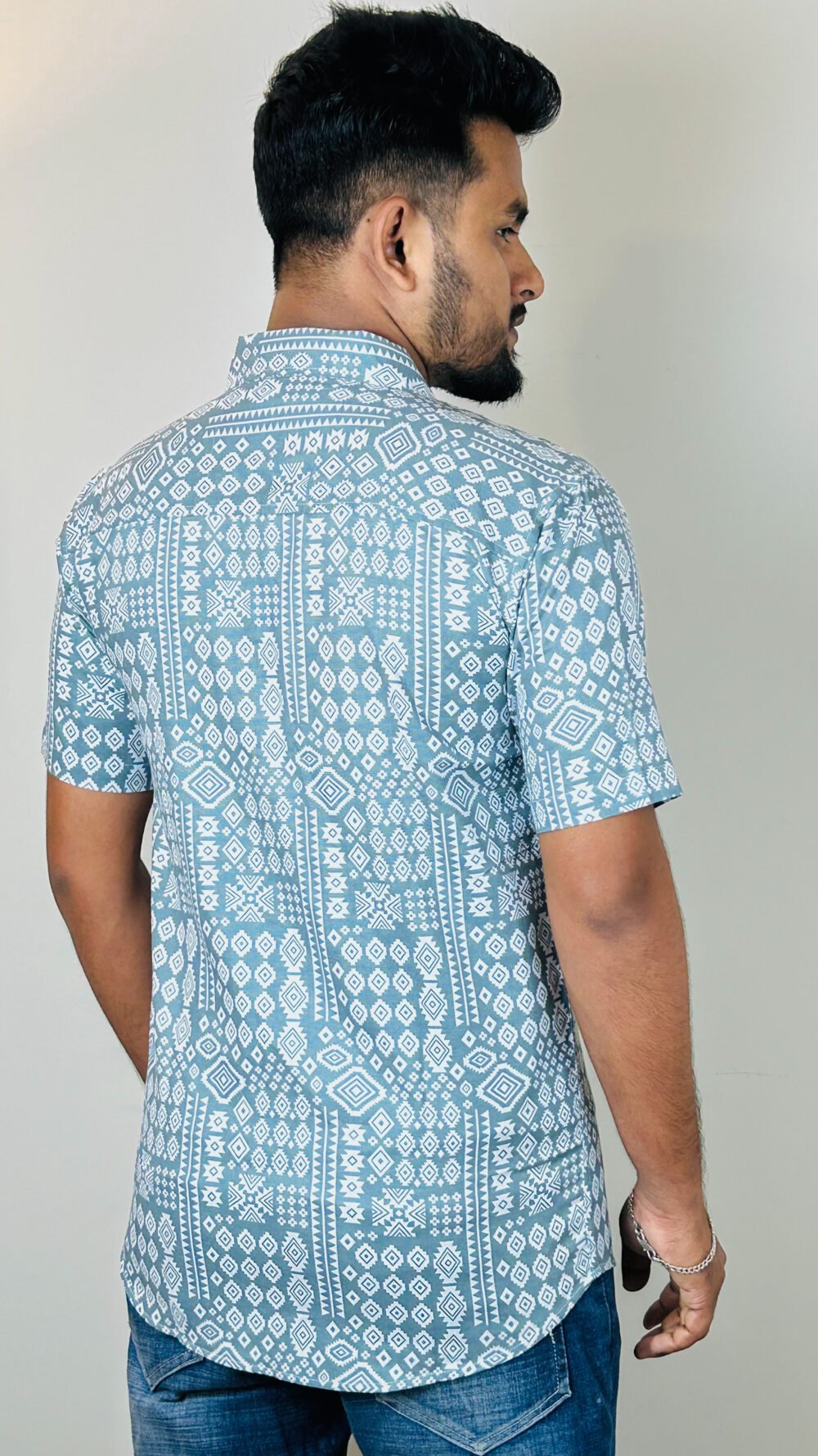 men’s light blue geometric print shirt – ac cotton | stylish & comfortable fit