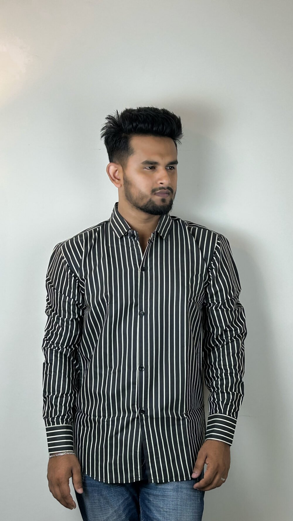 black step design full sleeve shirt – mixed cotton