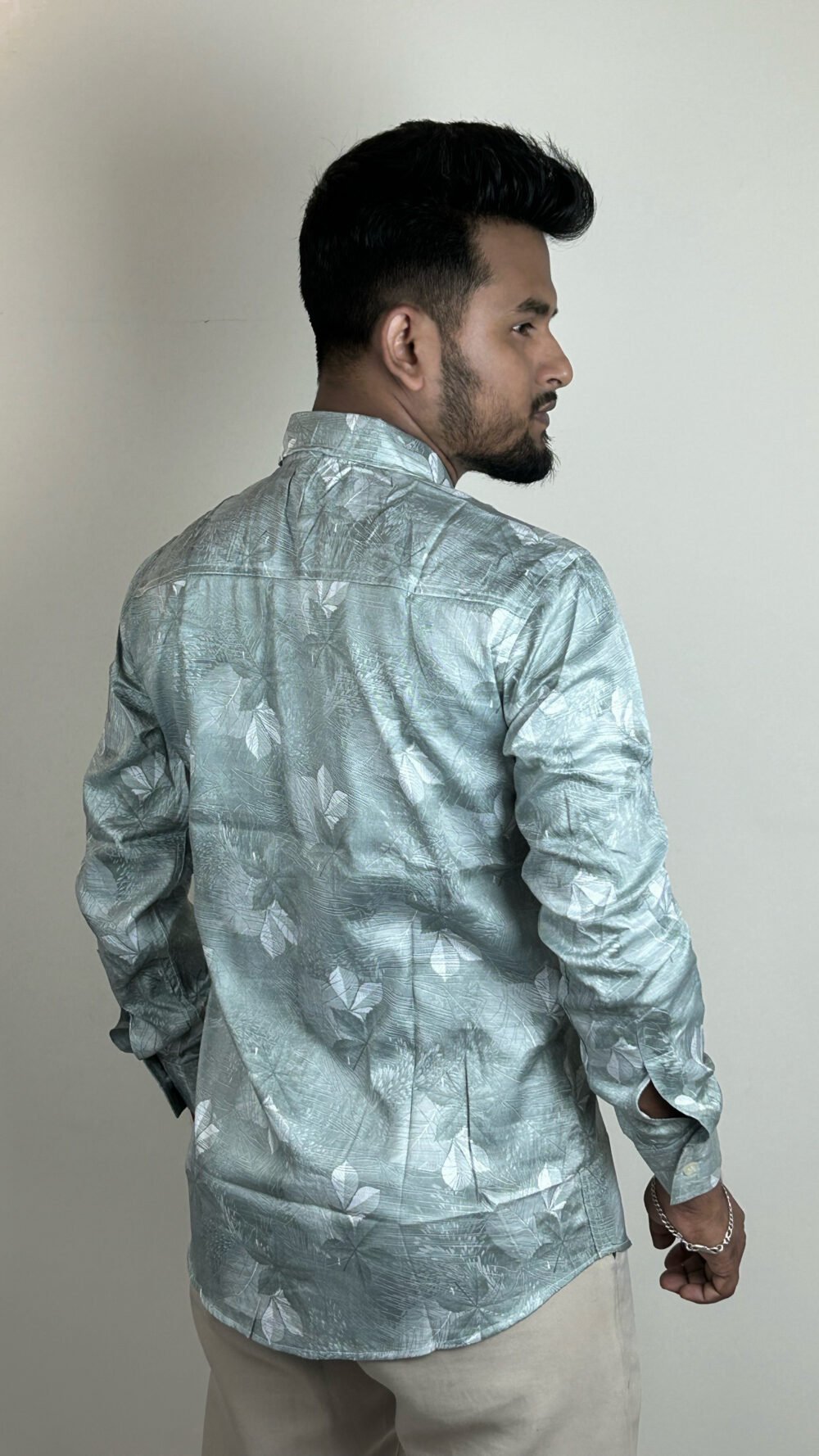 men's sage green tonal print shirt