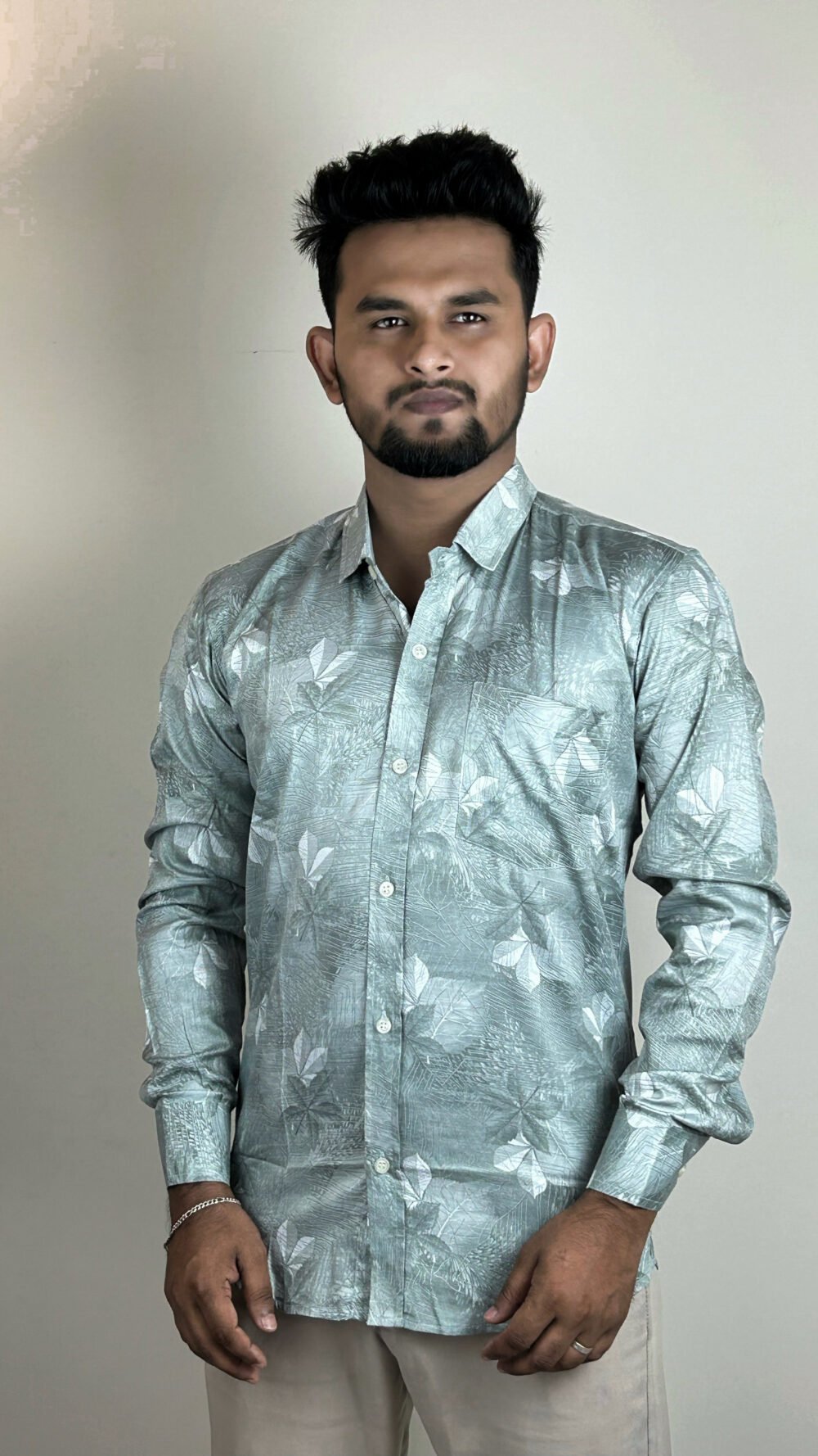 men's sage green tonal print shirt