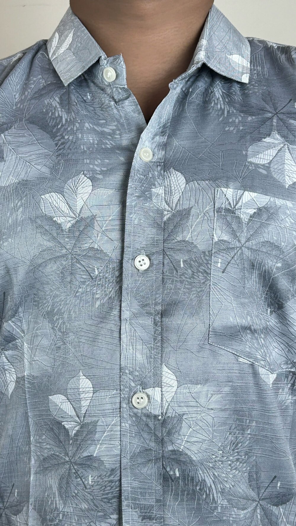 men's grey tonal: leaf print shirt