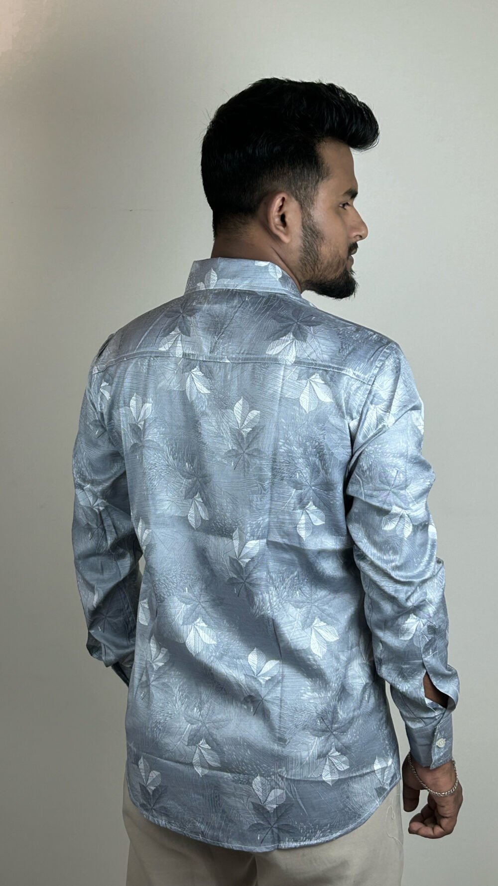 men's grey tonal: leaf print shirt