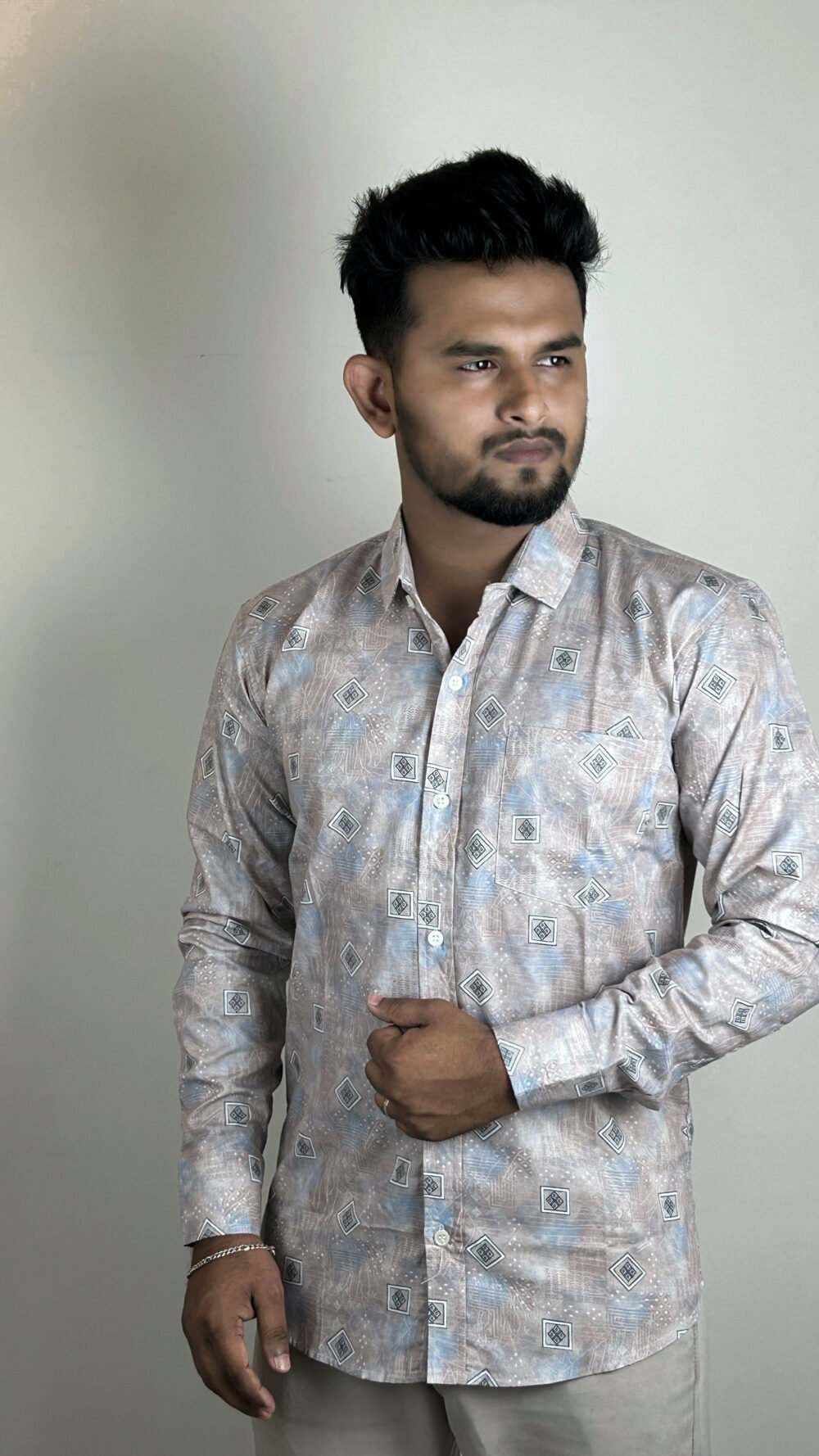 men's earthy tone geometric print shirt