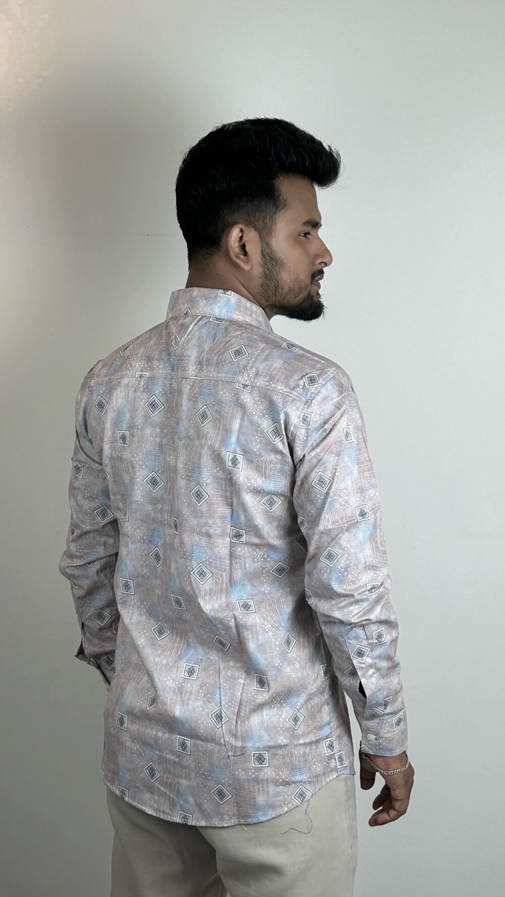 men's earthy tone geometric print shirt