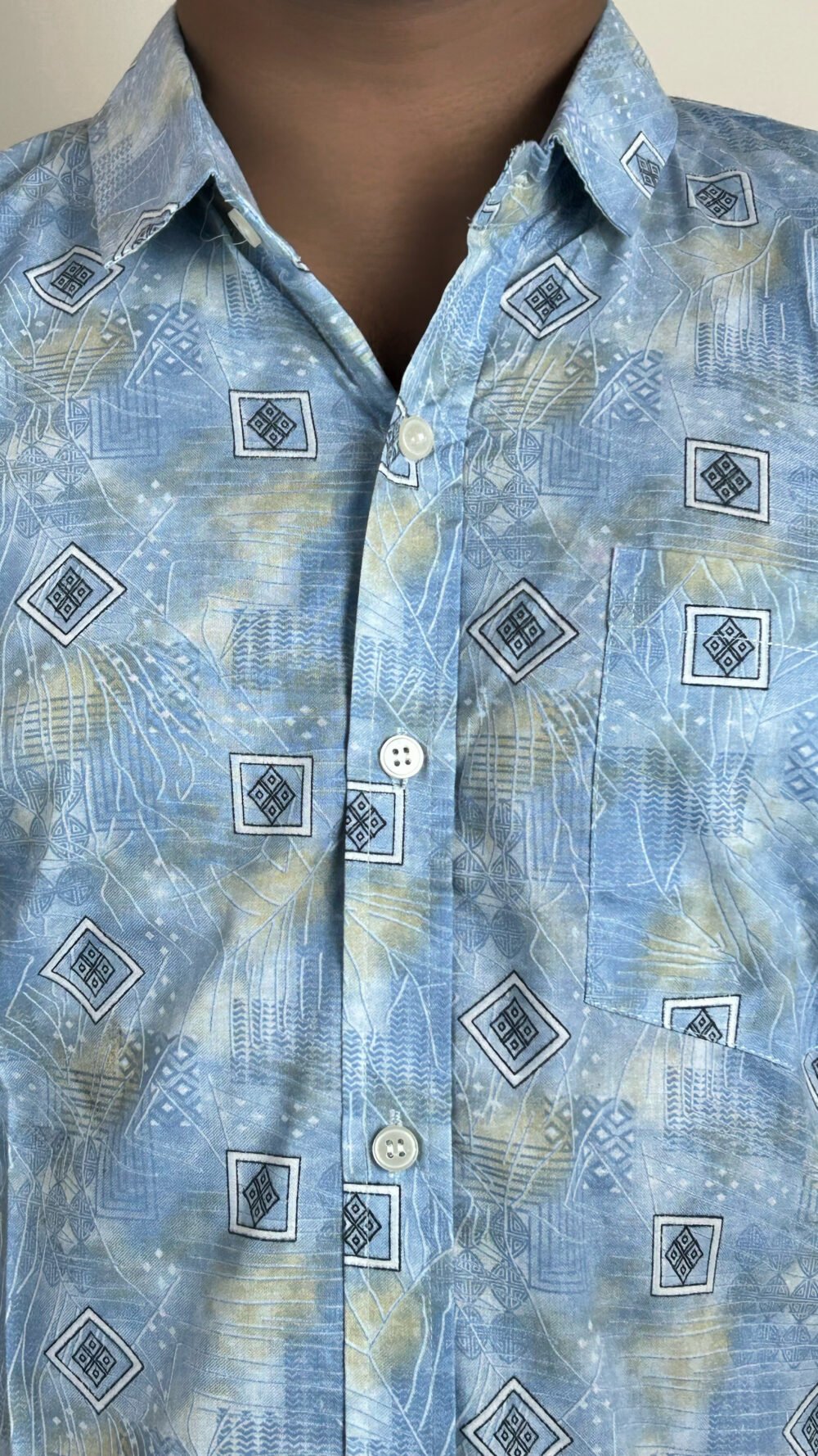men's light blue geometric print shirt