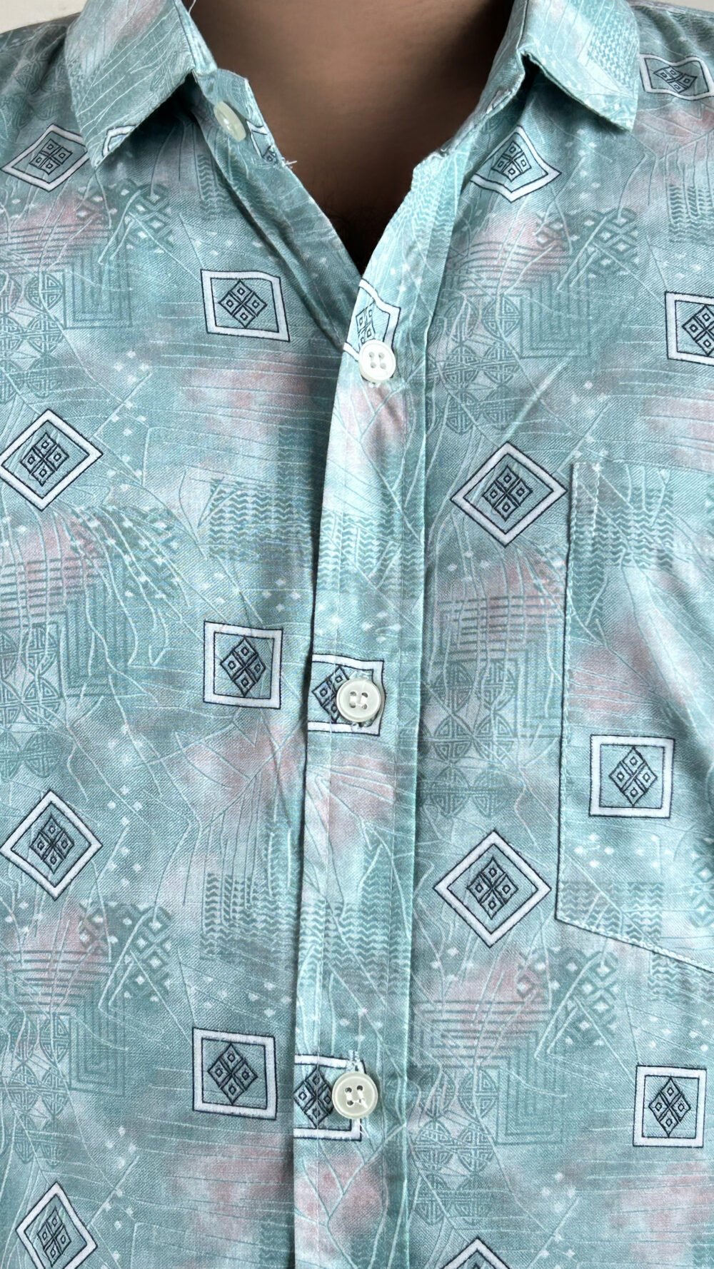 men's light blue geometric print shirt