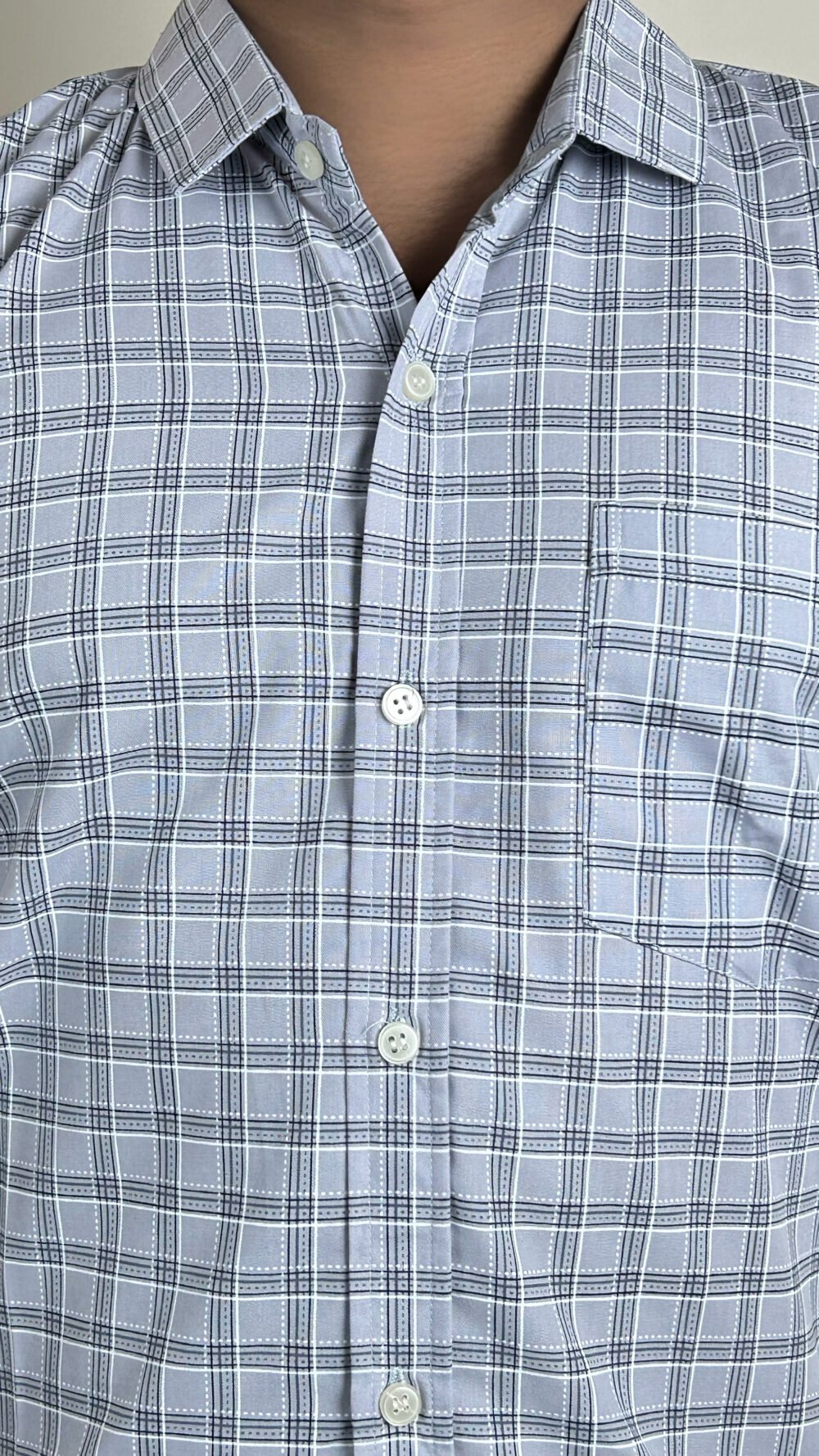men's blue grey check shirt