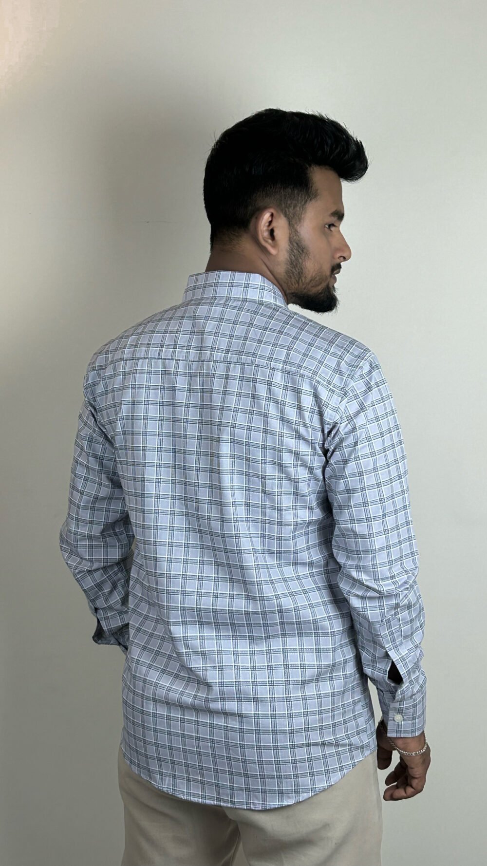 men's blue grey check shirt