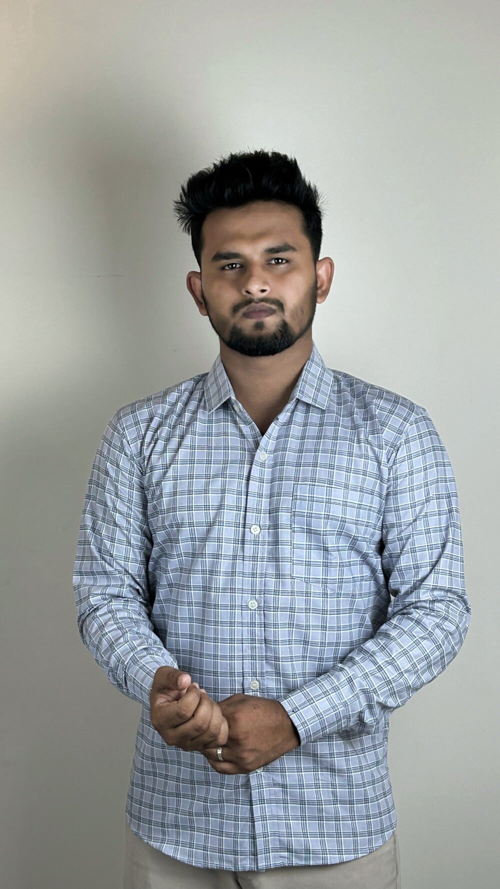 men's blue grey check shirt