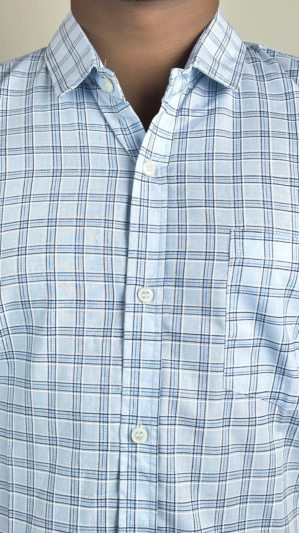 men's sky blue windowpane check shirt