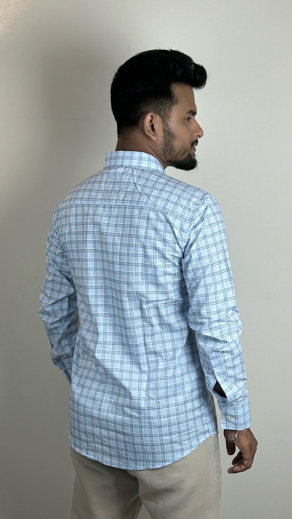 men's sky blue windowpane check shirt