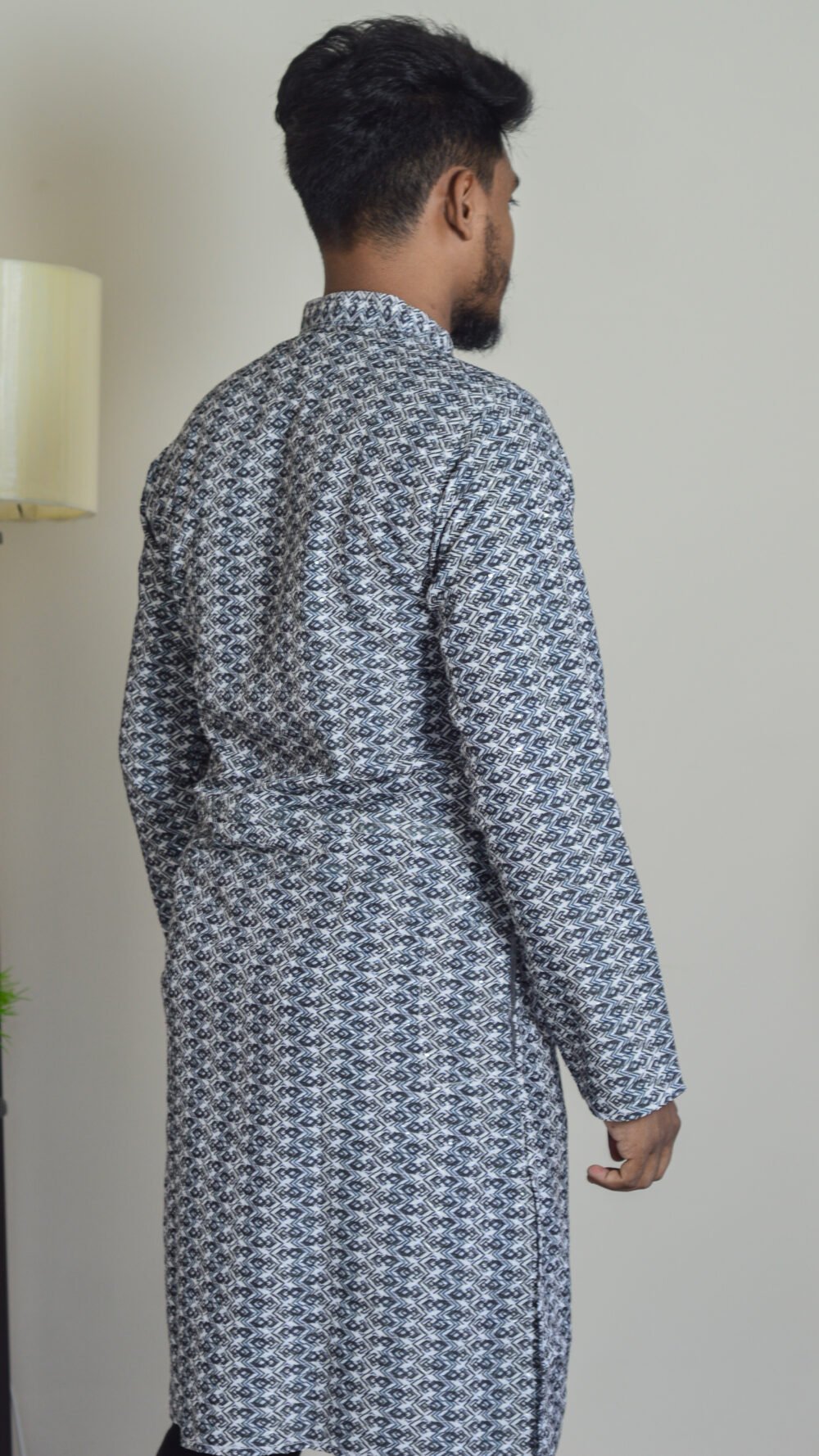 Davida Premium Embossed Snap-Button Panjabi - Cosmic Grid