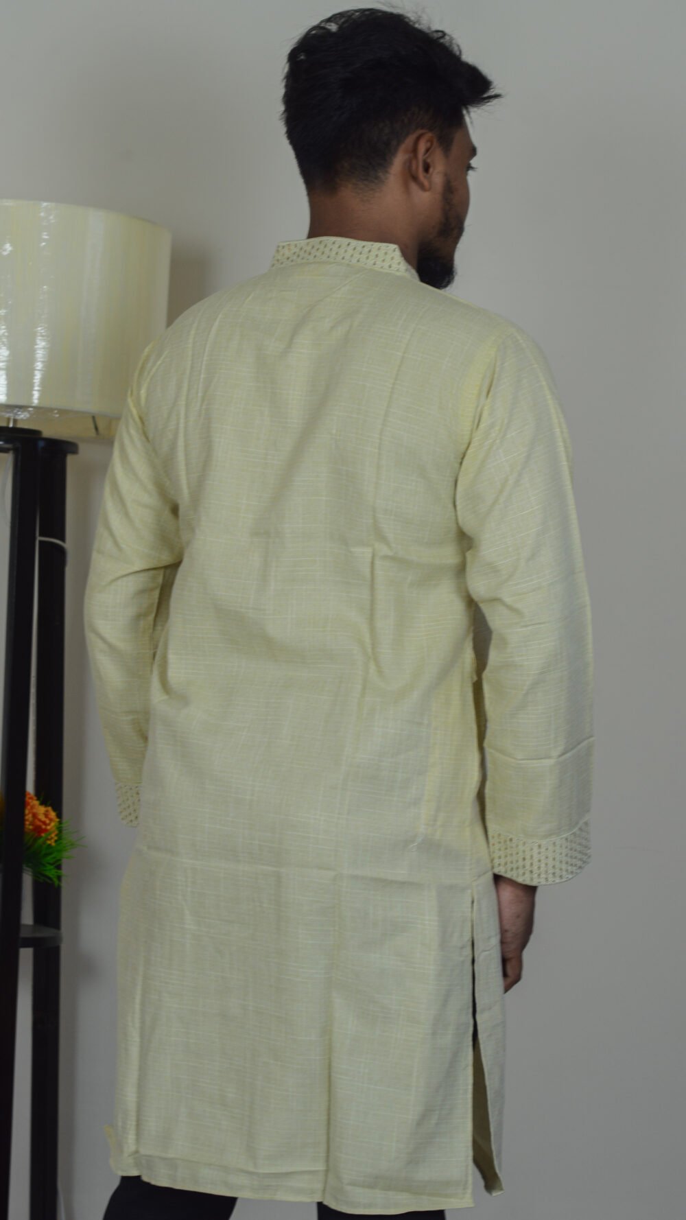 Davida Premium Embossed Snap-Button Panjabi - Mellow Yellow