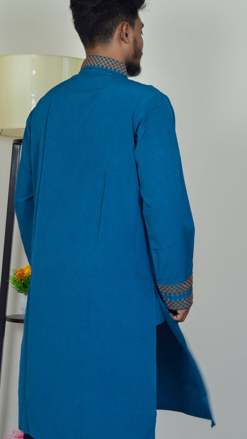Davida Premium Embossed Snap-Button Panjabi - Teal Royale