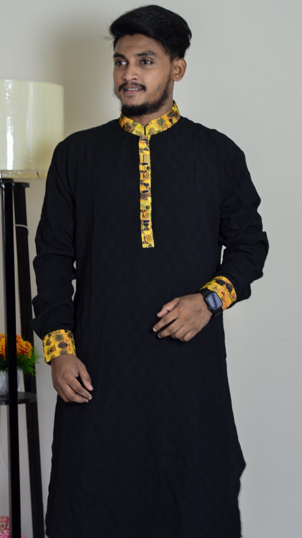 Davida Premium Embossed Snap-Button Panjabi - Galaxy Void