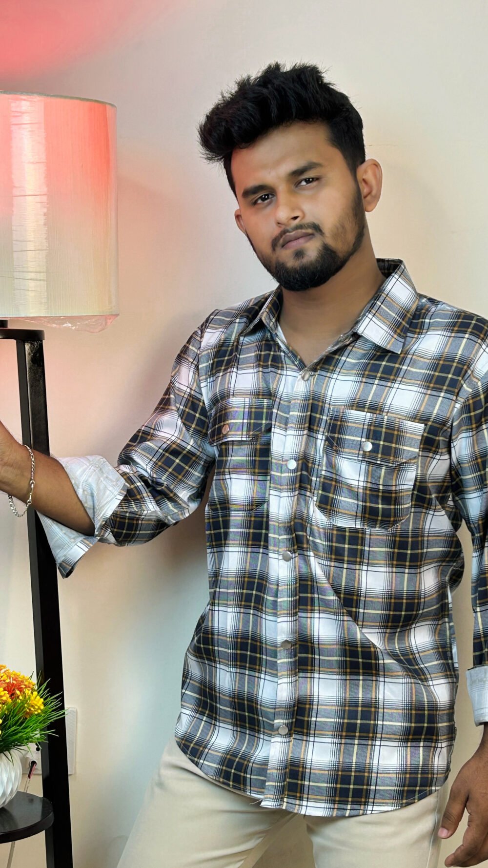 Men's Classic Iconic Goldish Black check shirt