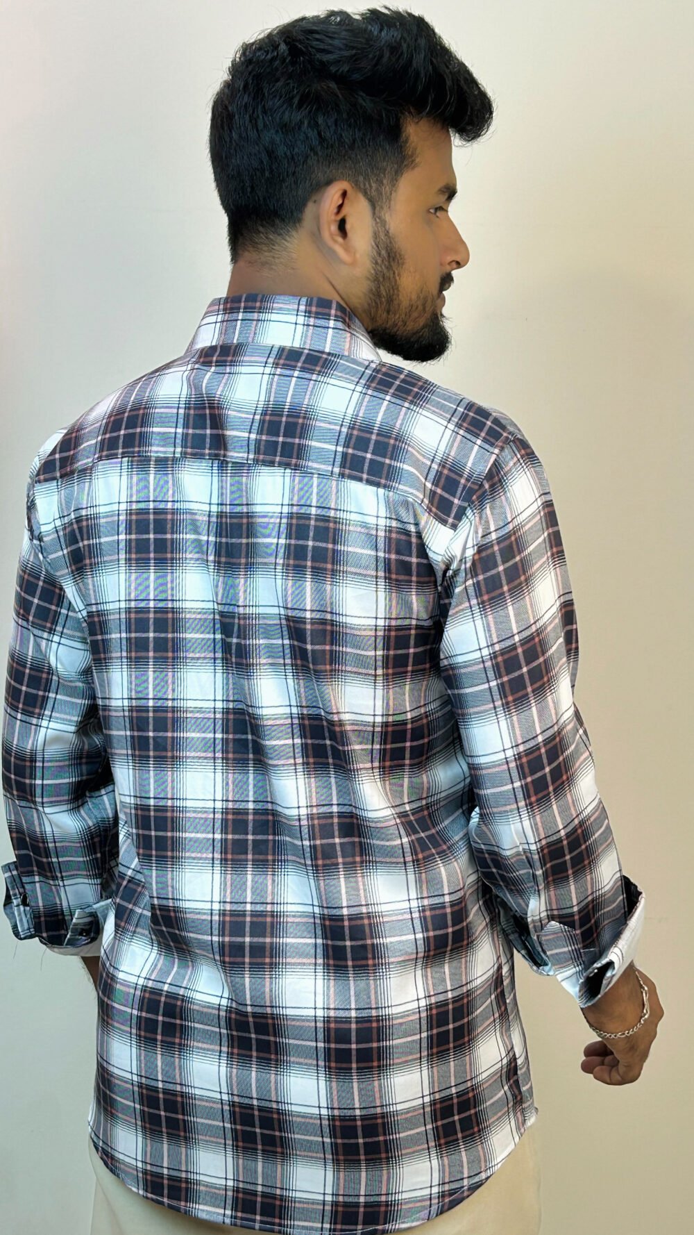 Men's Classic Aesthetic Black-white and brown check shirt