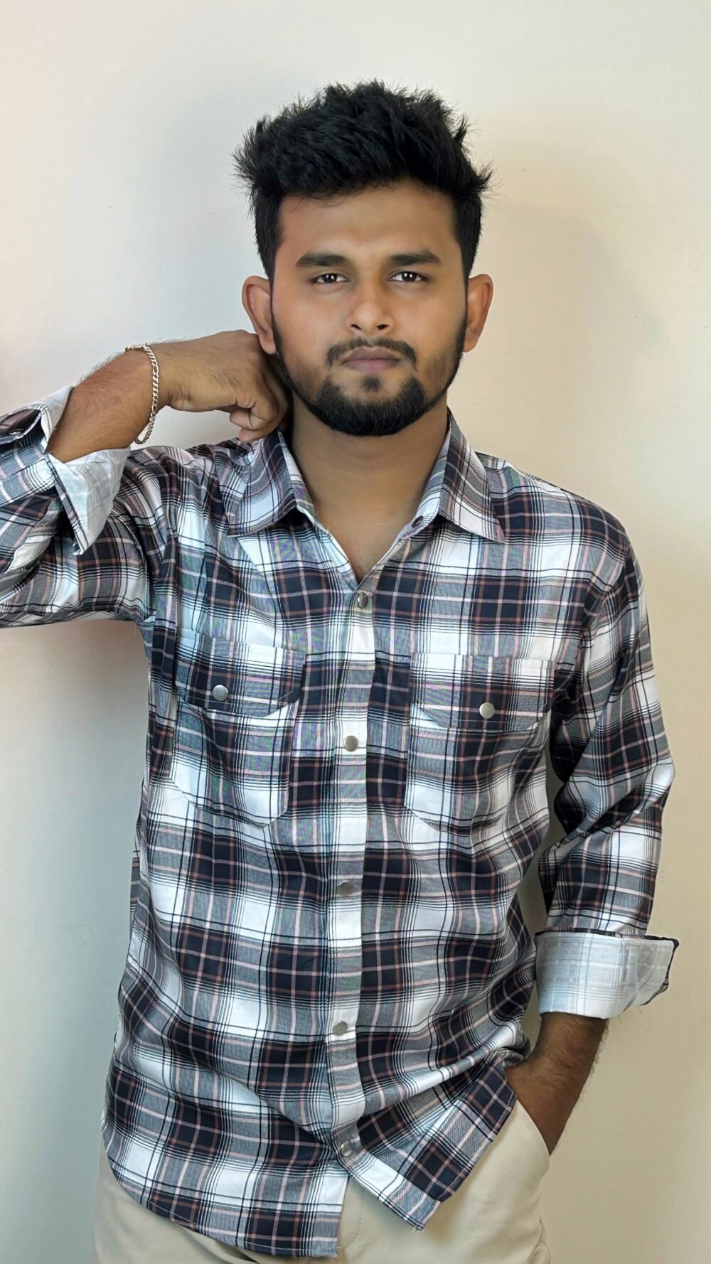 Men's Classic Aesthetic Black-white and brown check shirt