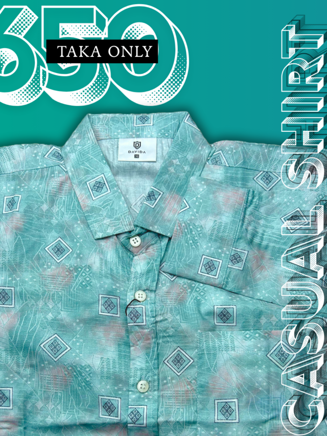 Men’s Full Sleeve Teal Geometric Print Shirt